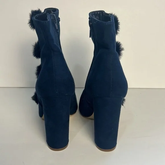 JustFab Isabella Bootie Victorian Inspired Blue Jewel Tone Pompoms Women's 6.5 - Picture 3 of 9